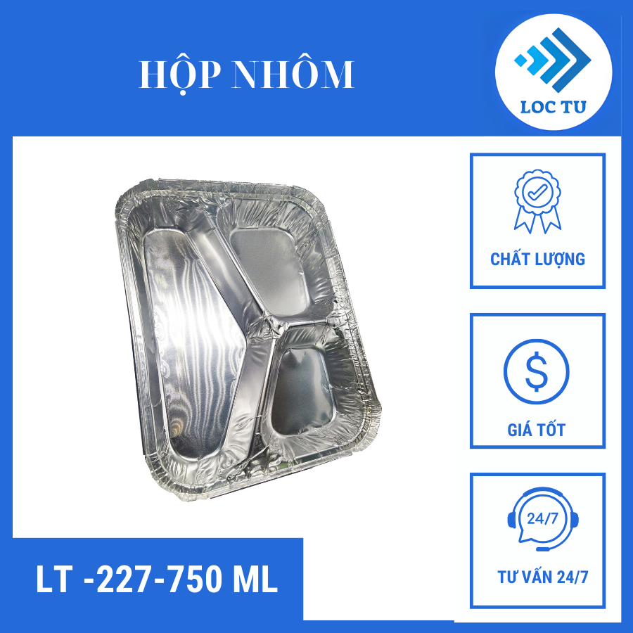 Hộp giấy bạc đựng cơm LT-227: Mang đến sự cân bằng hoàn hảo cho bữa trưa văn phòng với ba món.