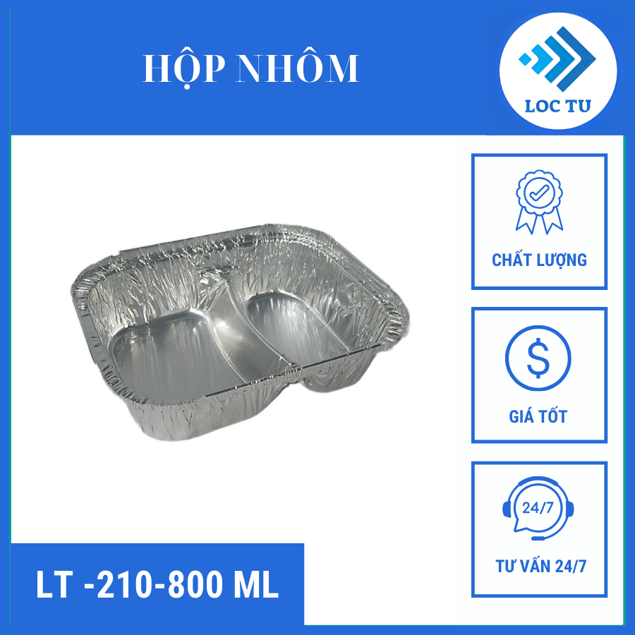 Khay nhôm LT-210 (2 ngăn) – Giải pháp gọn gàng cho bữa trưa văn phòng với hai món chính.